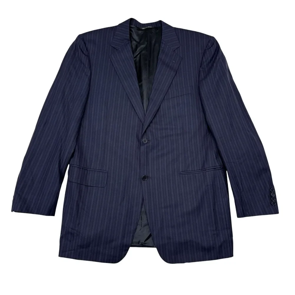 Canali Blazer Jacket Mens Size 42 R Navy Blue Wool Pinstripe‎ Made in Italy